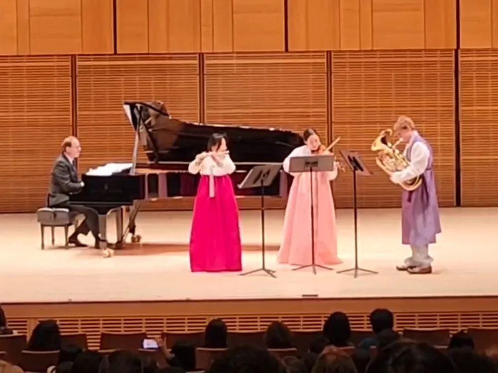 Chamber ensemble in hanbok with piano performing Arirang Alone — US STREAM Arts & Cultural Festival, Zankel Hall, Carnegie Hall, Feb 21, 2025