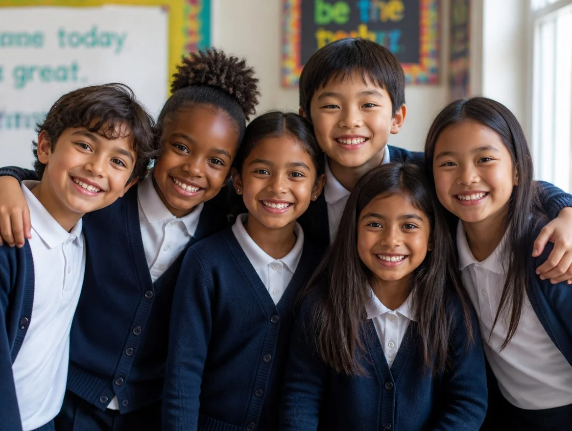 Diverse group of smiling students